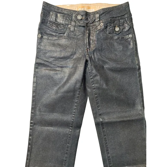 John Galliano Embossed G Midnight Blue Coated Cotton Sparkle Cropped Jeans Sz 25 - Picture 7 of 16